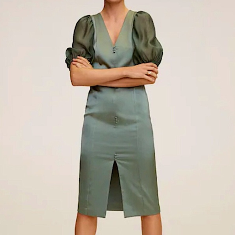 Mango puff sleeve midi dress